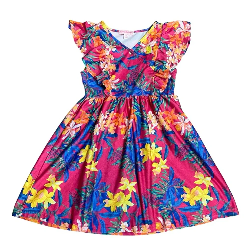 Tommy Bahama Pink Tropical Floral Flutter Sleeve Dress Toddler Girls Size 3